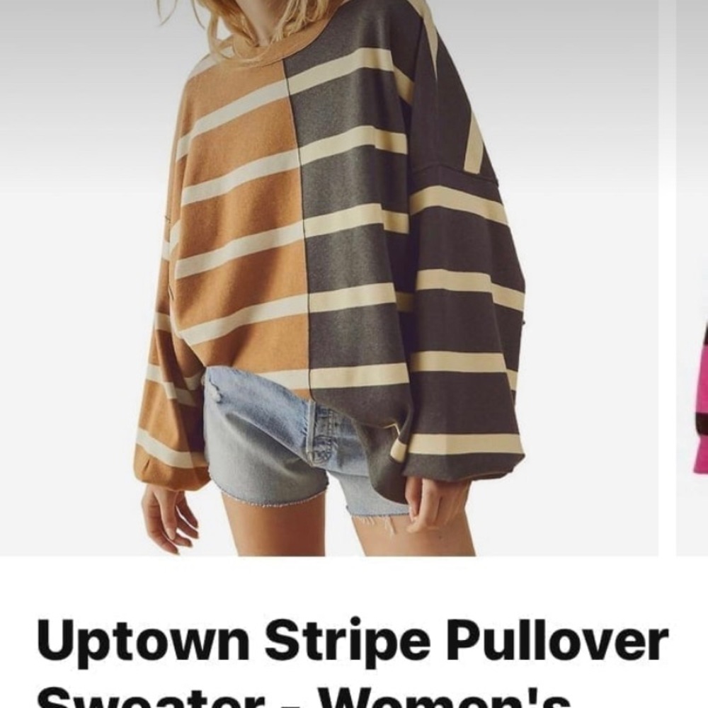 Free People Black and Tan Crew Neck Sweater